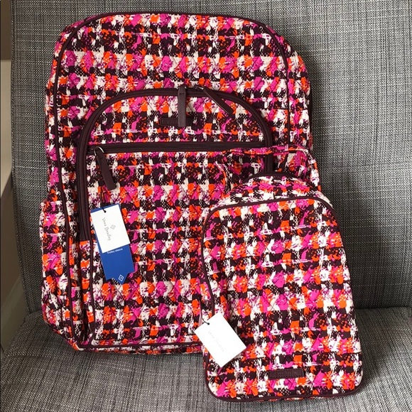 Vera Bradley campus backpack and lunch brunch bag set Houndstooth Tweed - Picture 4 of 13
